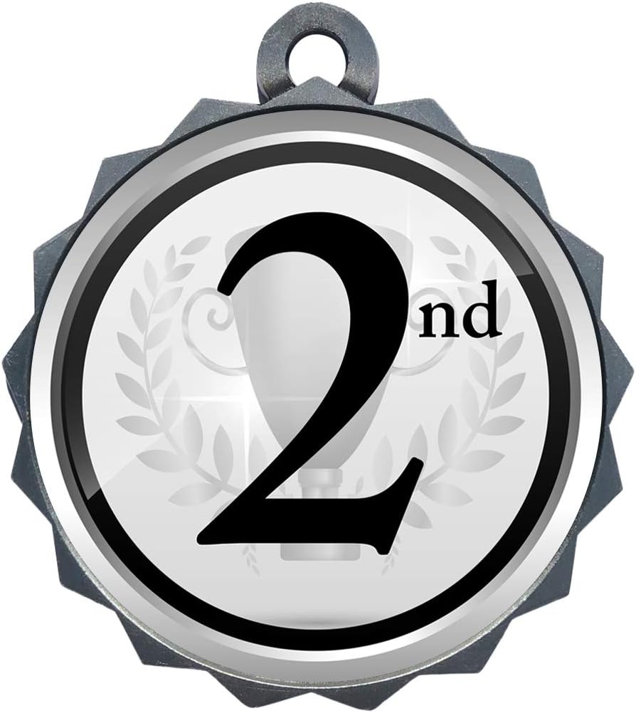 Express Medals 1 to 50 Packs of Engraved 2nd Place Silver Medal Trophy Award with Neck Ribbon & Attached Engraved Plate on Back LAZD214-EG302