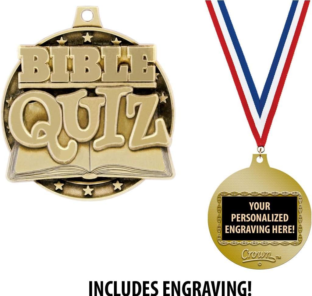 Bible Medals, 2' Gold Bible Quiz Medal Award with Free Custom Engraving