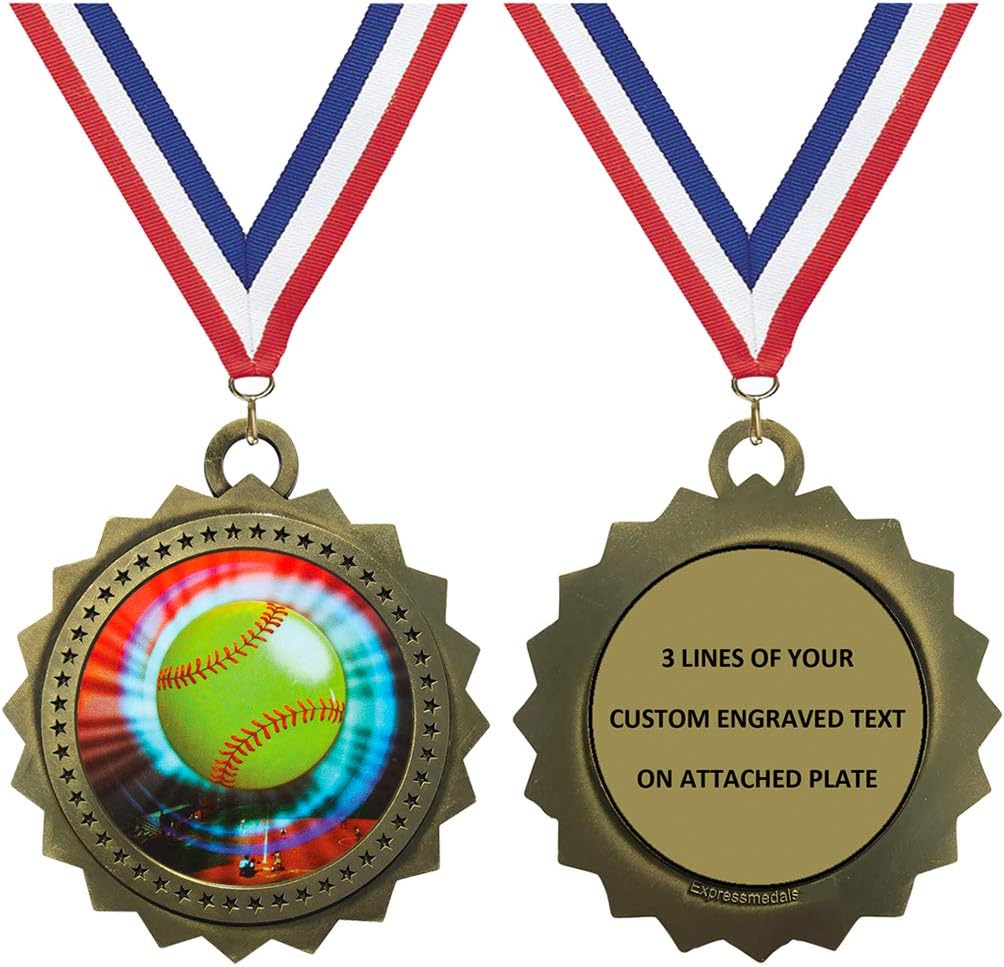 1 to 50 Packs Softball Gold Medals Trophy Award with Free Custom Engraving D03-MY402