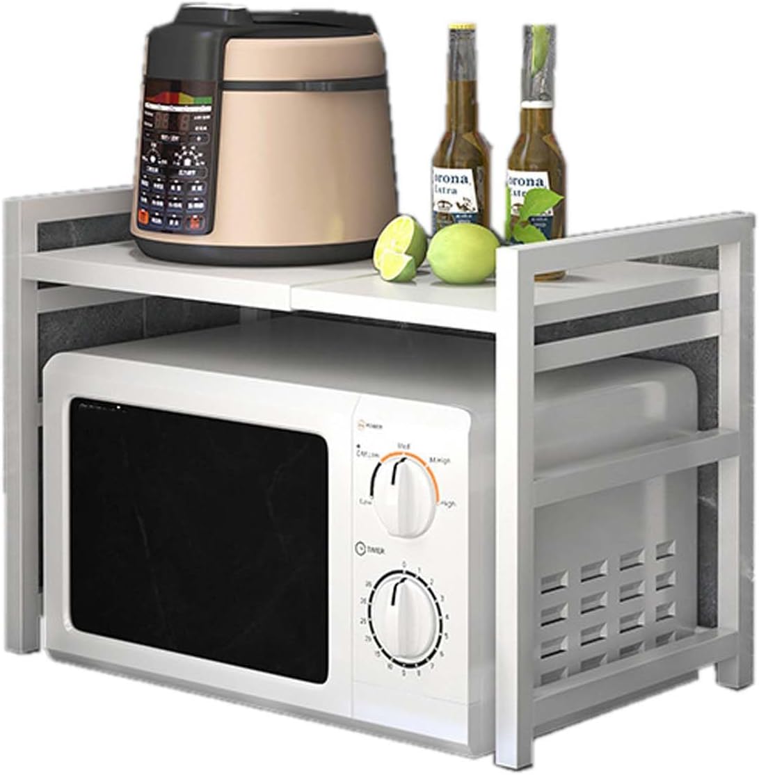 YSUEFIJO Bakers Rack with Storage Cabinet, Kitchen Microwave Stand with 4 S-Shaped Hooks, 2/3 Tiers Kitchen Storage Shelf, Black/White Coffee Bar Table, Kitchen Countertop Organizer