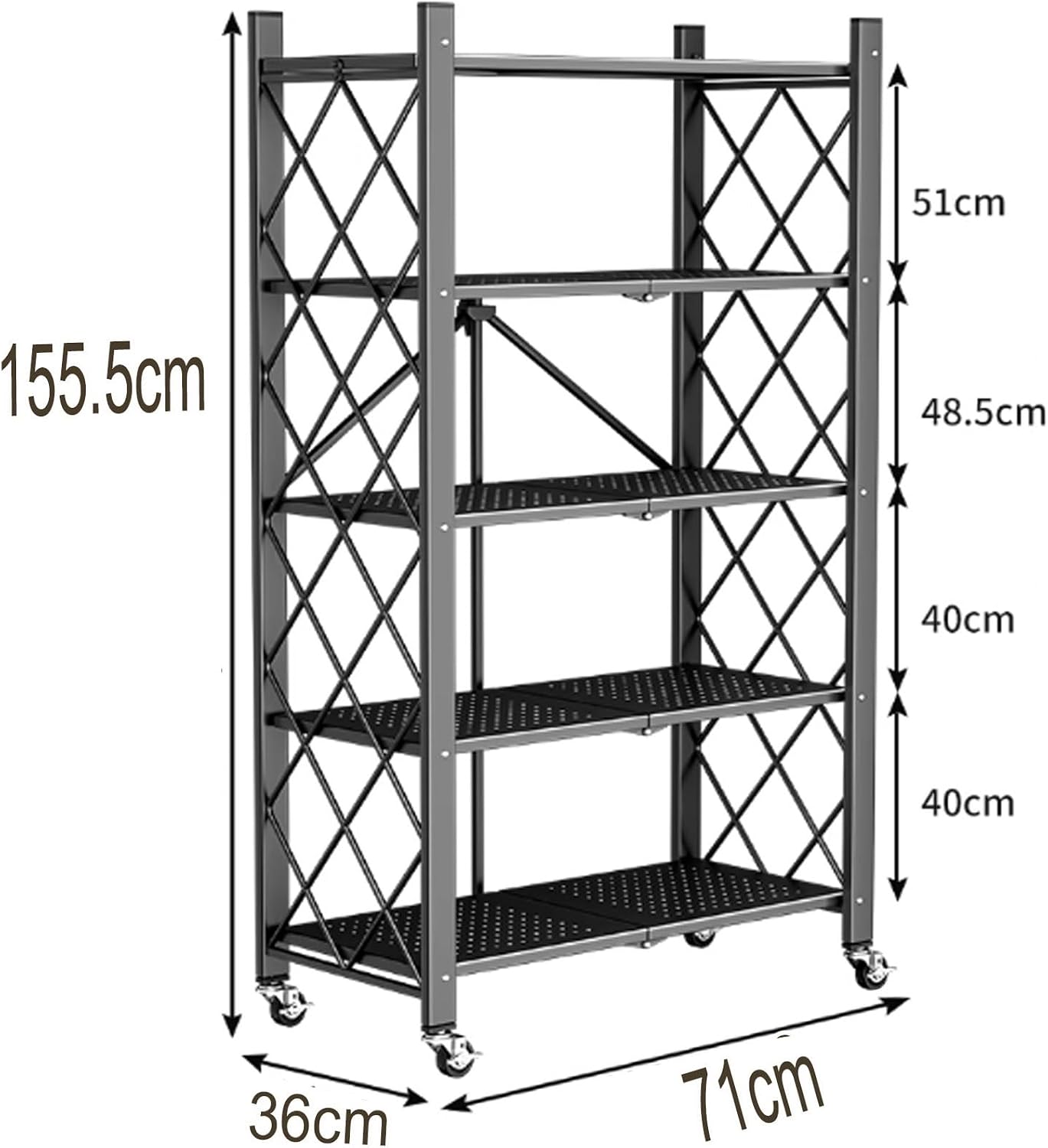 Microwave Stand with Storage Cabinet Made of Carbon Steel Kitchen Baker's Rack with Storage Open Operator Console with Brakeable Casters Foldable(Color:White)