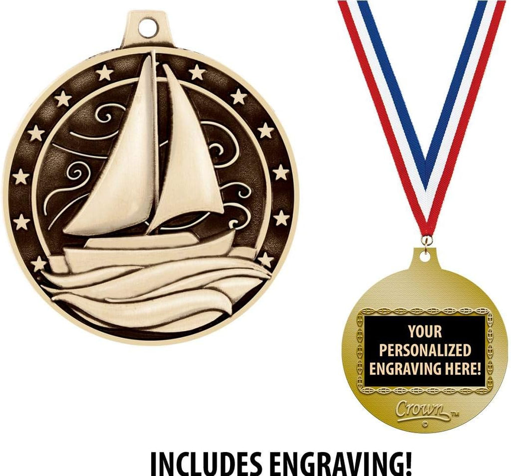 Crown Awards Sailboat Medals, 2' Gold Sailboat Medal Award with Free Custom Engraving
