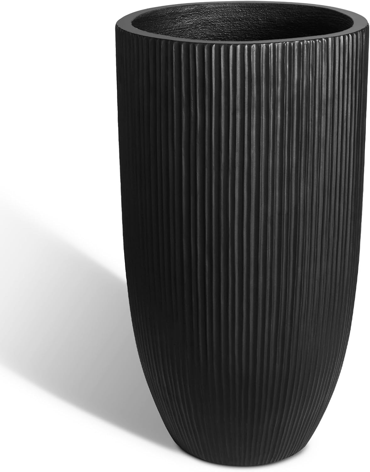 Heyzier Tall Planters for Outdoor Plants, Large Concrete Flower Pots for Garden Front Porch, Patio, Indoor (Vertical Black)