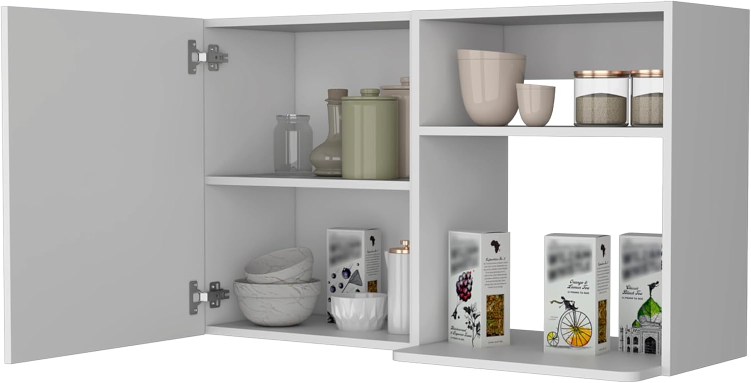 40' Single Door Freestanding Storage Cabinet, Kitchen Storage Bakers Rack with Side Shelves, Utility Food Cupboard with Metal Handles for Kitchen Storage, White