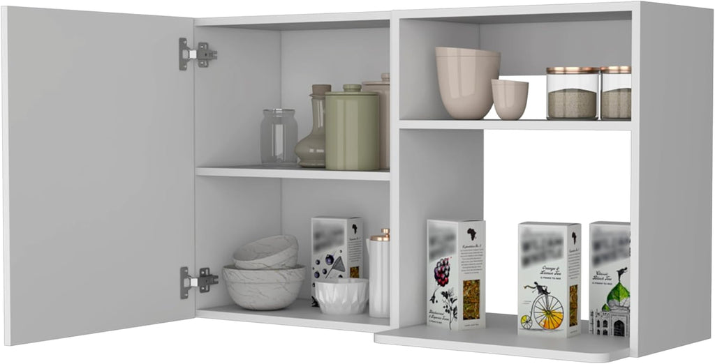 40' Single Door Freestanding Storage Cabinet, Kitchen Storage Bakers Rack with Easy Assembly, Utility Food Cupboard with Side Shelves for Kitchen Storage, White