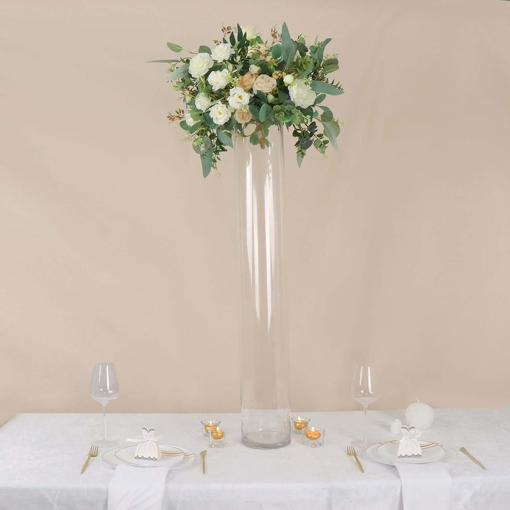 Efavormart 2 Pack | 40' Round Heavy Duty Clear Cylinder Glass Vases, Tall Flower Vase