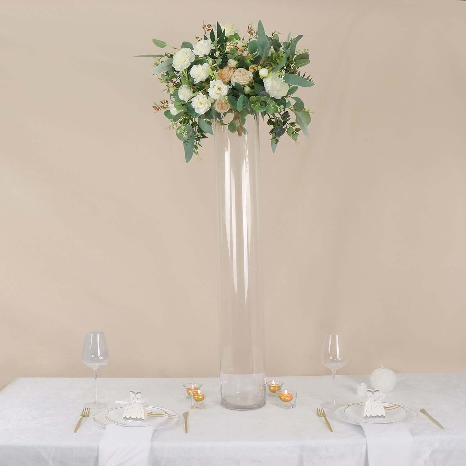 Efavormart 2 Pack | 40' Round Heavy Duty Clear Cylinder Glass Vases, Tall Flower Vase