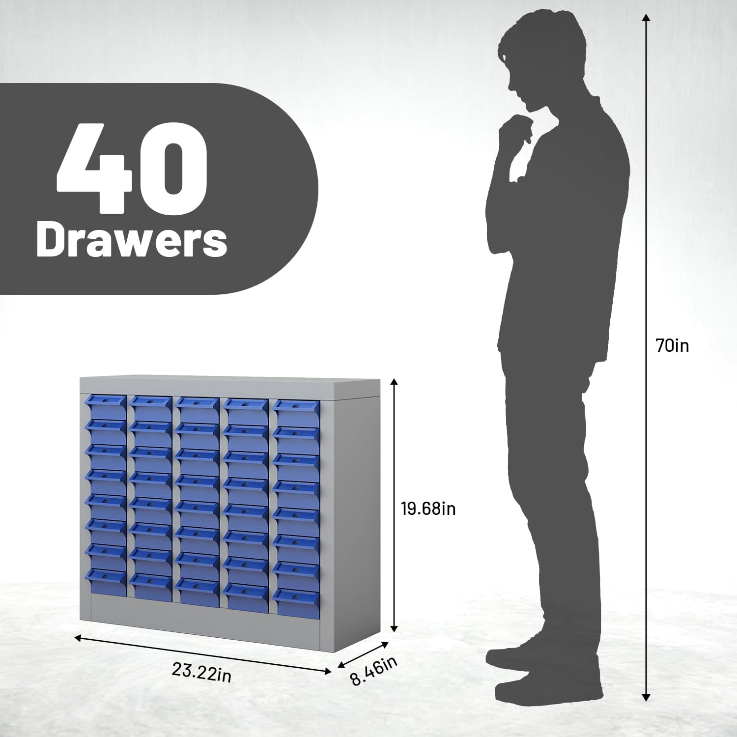 40 Drawers Parts Cabinet Chest, Bolt Nut Metal Tool Storage with ABS Drawer for Hardware Organization Equipment Shelves Home Garage Workshop Office Supplies, Grey
