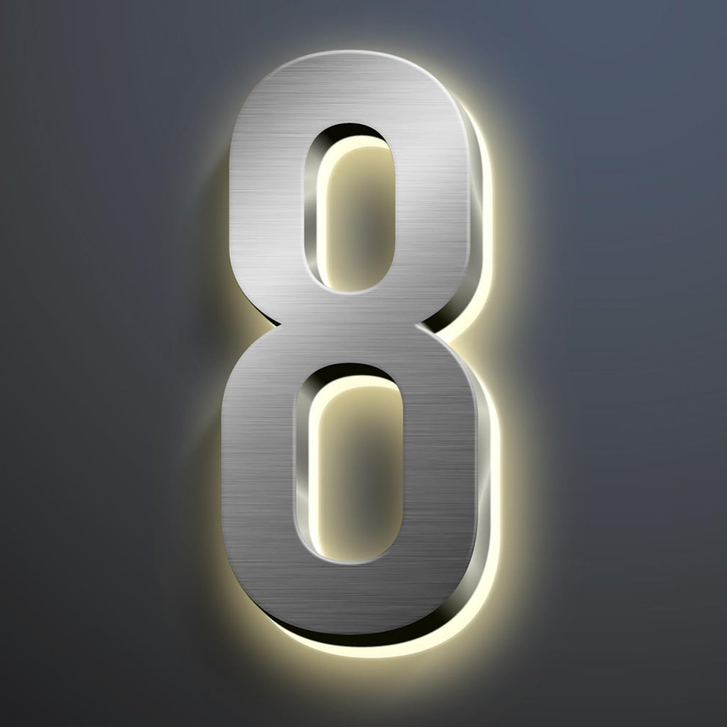 Backlit LED Illuminated Home Address Numbers, Up-Scale Modern Look, Stainless Steel Hand-Polished Waterproof For House Address Signs, Lighted House Numbers For Outside,18 Inch/450mm,8