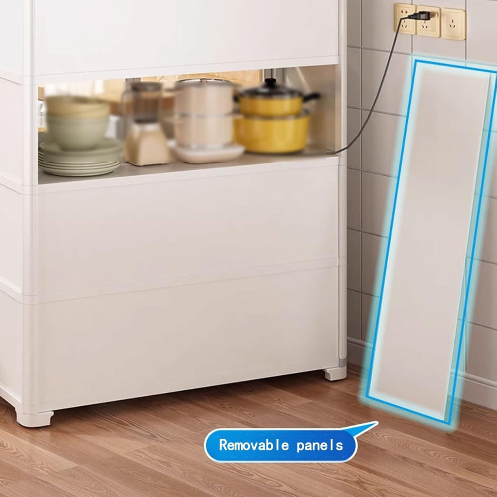 Kitchen Storage Rack with Doors Corner Bakers Racks for Kitchens with Storage Double Door Magnetic Design with Double Rolling Wheels, for Kitchen, Dining Room(White,60 * 40 * 106 cm)