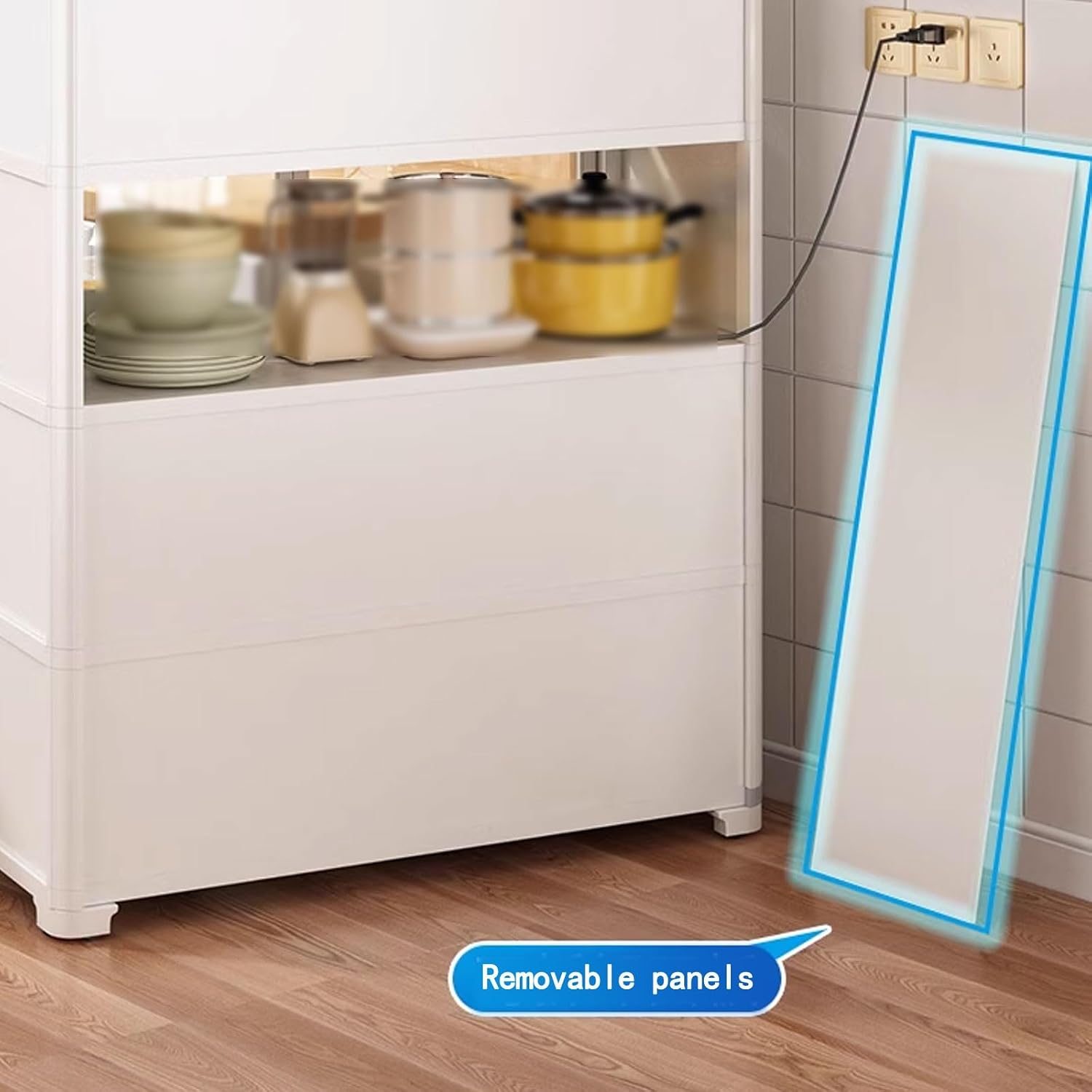 Kitchen Storage Rack with Doors Corner Bakers Racks for Kitchens with Storage Double Door Magnetic Design with Double Rolling Wheels, for Kitchen, Dining Room(White,60 * 40 * 76 cm)