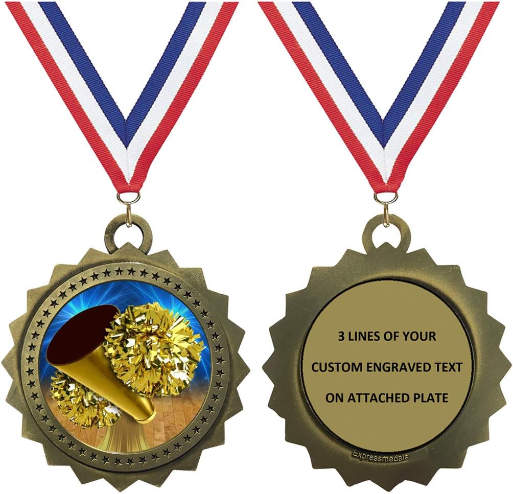 Express Medals 1 to 50 Packs Engraved Personalized Custom Cheerleading Medals Trophy Award with Neck Ribbon Medal Trophies