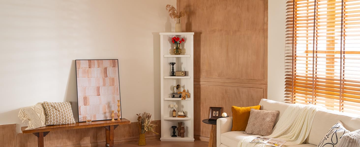 75' 5-Tier Freestanding Storage Cabinet, Kitchen Storage Bakers Rack with Adjustable Shelves, Utility Food Cupboard for Home Spaces, White