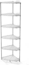 6-Tier NSF Metal Corner Shelf Wire Shelving Unit - 600lbs Capacity, Adjustable, with leveling feet & Shelf Liners - Ideal for Garage, Kitchen - 20' L x 20' D x 72' H - Pentagonal-Shape - Chrome