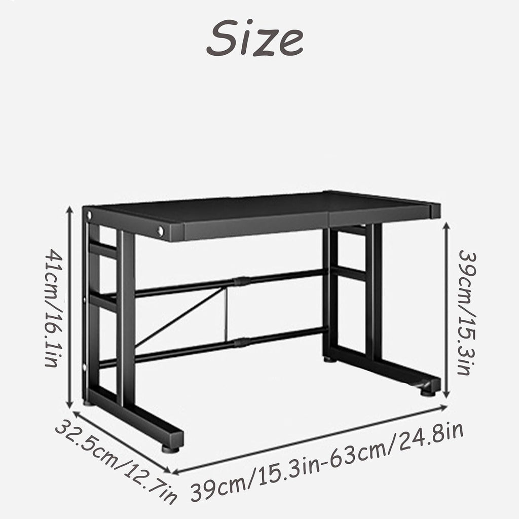 Adjustable 2-Tier Microwave Oven Shelf, Extendable Kitchen Storage Rack with Chopstick Holder, Space-Saving Baker Stand for Countertop, White