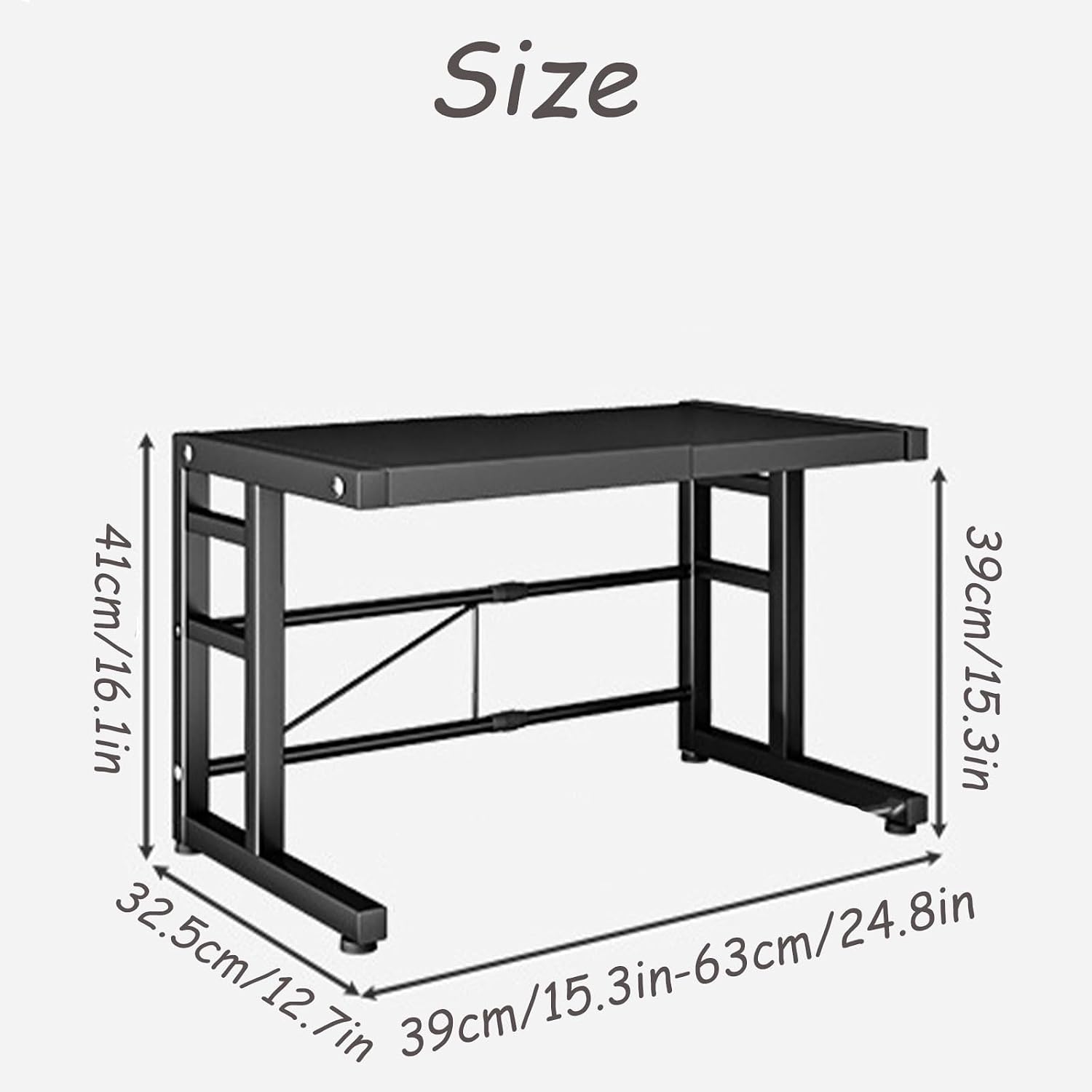 Adjustable 2-Tier Microwave Oven Shelf, Extendable Kitchen Storage Rack with Chopstick Holder, Space-Saving Baker Stand for Countertop, White
