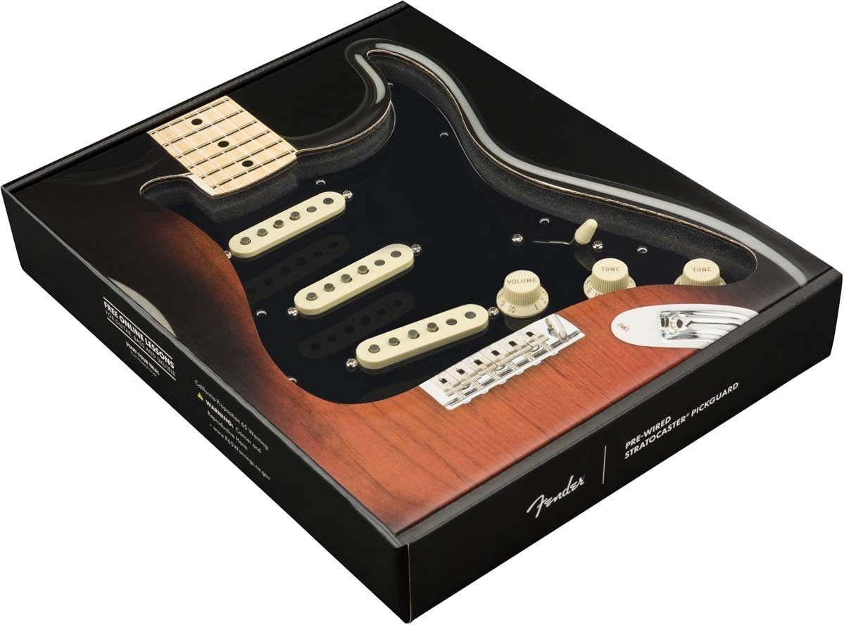 Fender Tex Mex Prewired Stratocaster Pickguard - 3-ply Black & Deluxe Locking Staggered Guitar Tuners, Chrome 1.7 x 10 x 4.5 inches