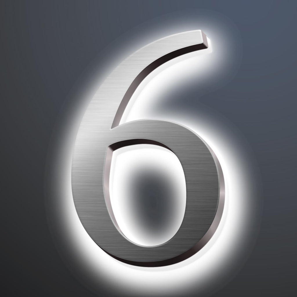 Backlit LED Illuminated Home Address Numbers 16', Large Modern Stainless Steel Illuminated House Numbers For Outside, Lighted Address Signs For A Stylish Look,6