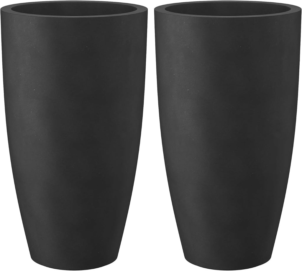 Kante 23.6' H Charcoal Black Tall Planters Two Pack, Large Outdoor Indoor Garden Plant Pots with Drainage Hole and Rubber Plug, Modern Decor for Home and Garden