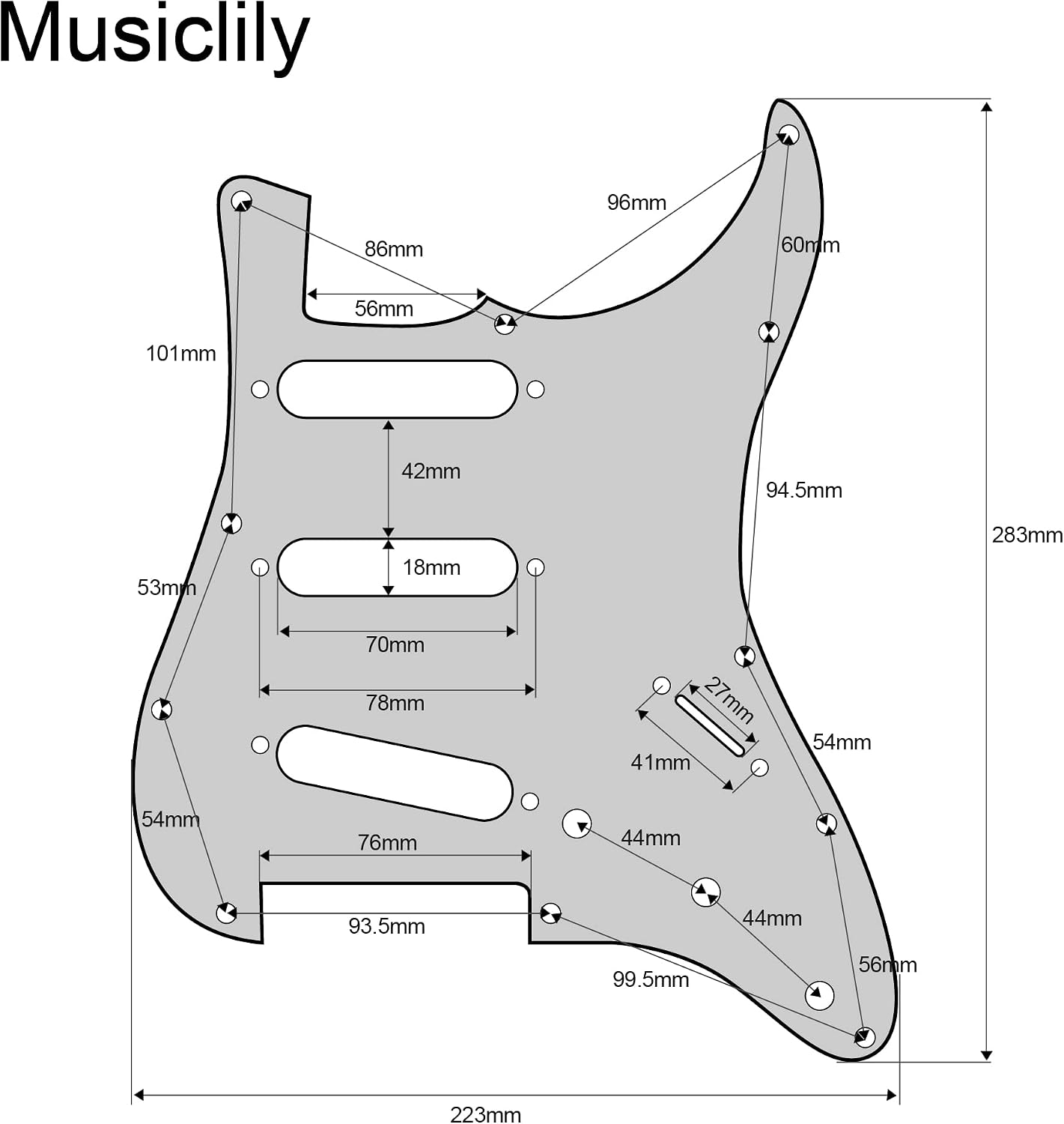 Musiclily Pro Pre-wired Standard SSS Pickguard with Artec Pickups Staggered Alnico 5 Magnet Single Coil Pickups for ST Style Electric Guitar, 4Ply Black Pearl