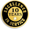 PinMart Gold Color Plated Excellence in Service Year Award Lapel Pin – Metal Enamel Workplace Reward Pin w/Rhinestone – 1-60 Years Pins for Long Standing Employees