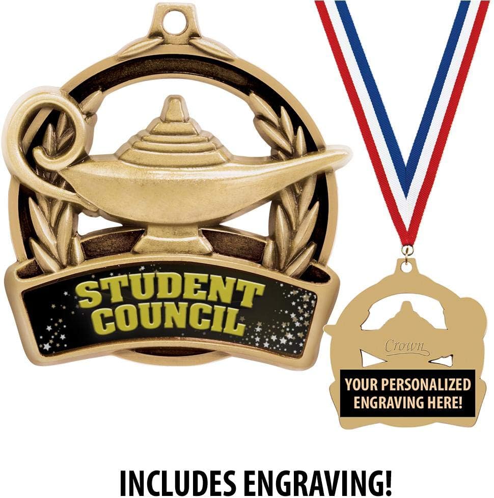 Student Council Medals, 2' Lamp of Learning Student Council Medal Awards with Custom Engraving