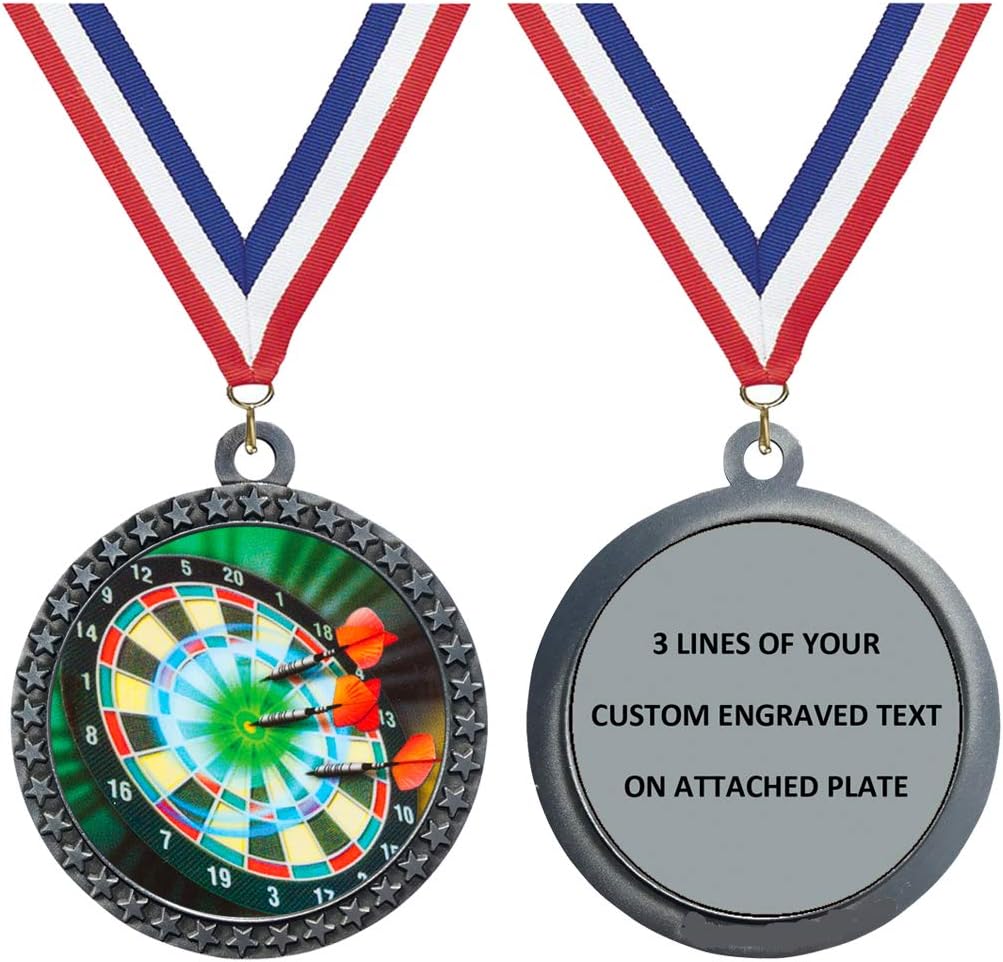 Express Medals Engraved 1 to 50 Packs Engraved Darts Silver Medal Trophy Award with Personalized Custom Text LD212-MY418