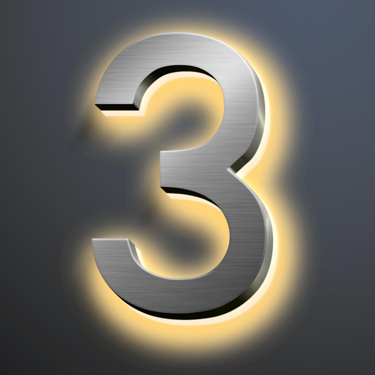 Backlit LED Illuminated Home Address Numbers, 16 Inch Illuminated House Numbers, Stainless Steel Hand-Polished For House Address Signs, Modern Lighted House Numbers,3