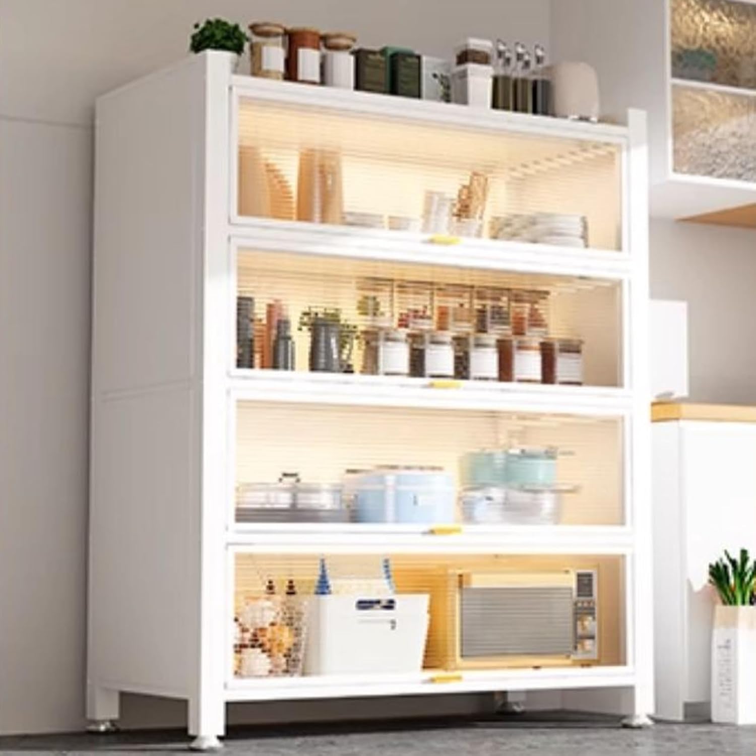 Bar Hutch, Bakers Rack with Flip Doors, Hutch for Kitchen Storage with Adjustable Feet for Living Room, Study, Bathroom