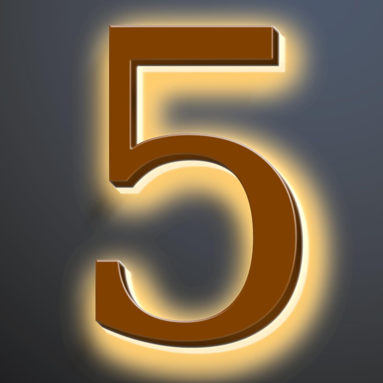 Illuminated LED House Numbers 20', Stainless Steel Backlit LED Illuminated Home Address Numbers, Large Modern Lighted House Numbers For Outside, Brown, Warm Light,5
