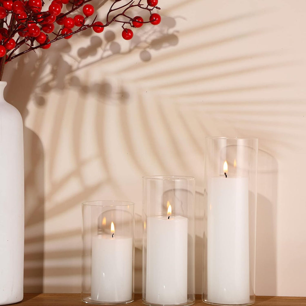 Shihanee 180 Pcs Pillar Candles and Glass Cylinder Vases Clear Cylinder Holders for Slim Pillar Candles Table Decoration (White)