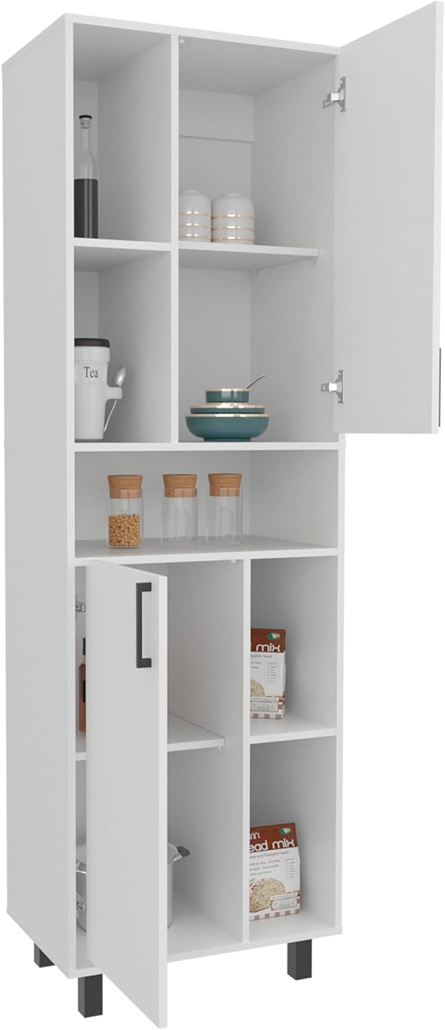 75' Vertical Freestanding Storage Cabinet, Kitchen Storage Bakers Rack with Double Doors, Utility Food Cupboard with Multi-Shelves for Kitchen, Apartment, White