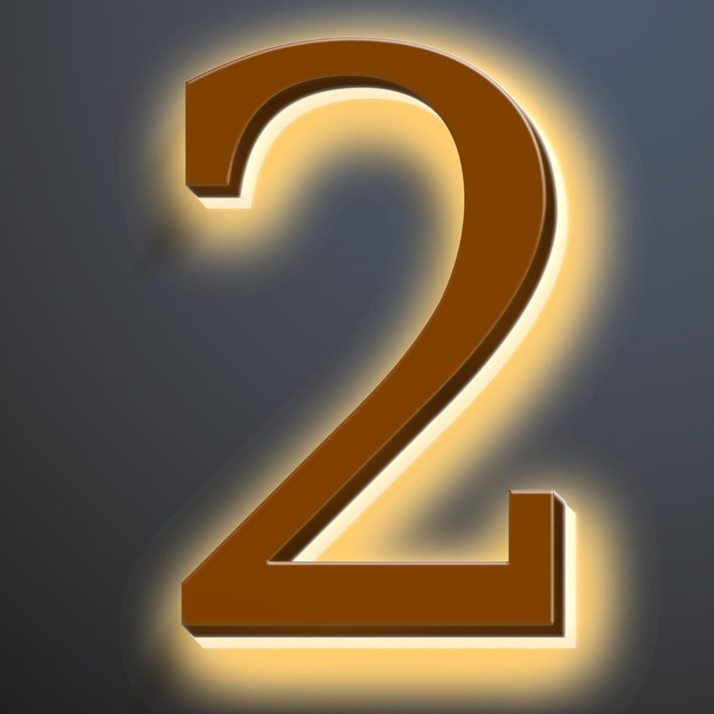 Backlit LED Illuminated Address Numbers 16 Inch, Up-Scale Modern Look, Lighted House Numbers, Large Illuminated Address Numbers Signs, Waterproof, Brown, Warm Light,2