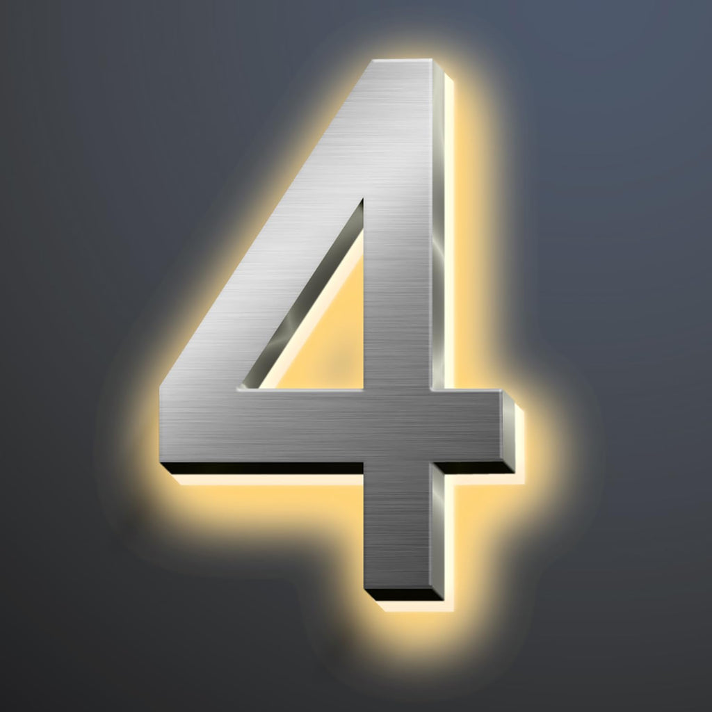 Illuminated House Numbers 20 Inch, Backlit LED Home Address Number, Stainless Steel Hand-Polished For House Address Signs, Lighted House Numbers For Outside, Yard,4
