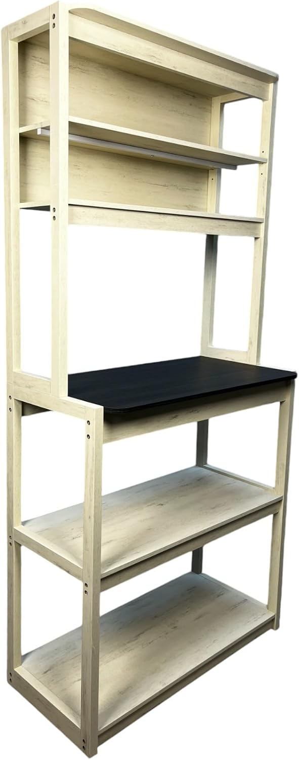 31.5' White and Black Color 5 Tier Bakers Rack for Kitchen with Storage, Coffee Bar, Kitchen Shelves, Microwave Stand