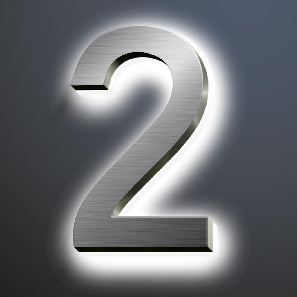Backlit LED Illuminated Address Signs For Homes 16', Stainless Steel Hand-polished Address Numbers, Modern Large Lighted House Numbers, Brushed Silver, White Light,2