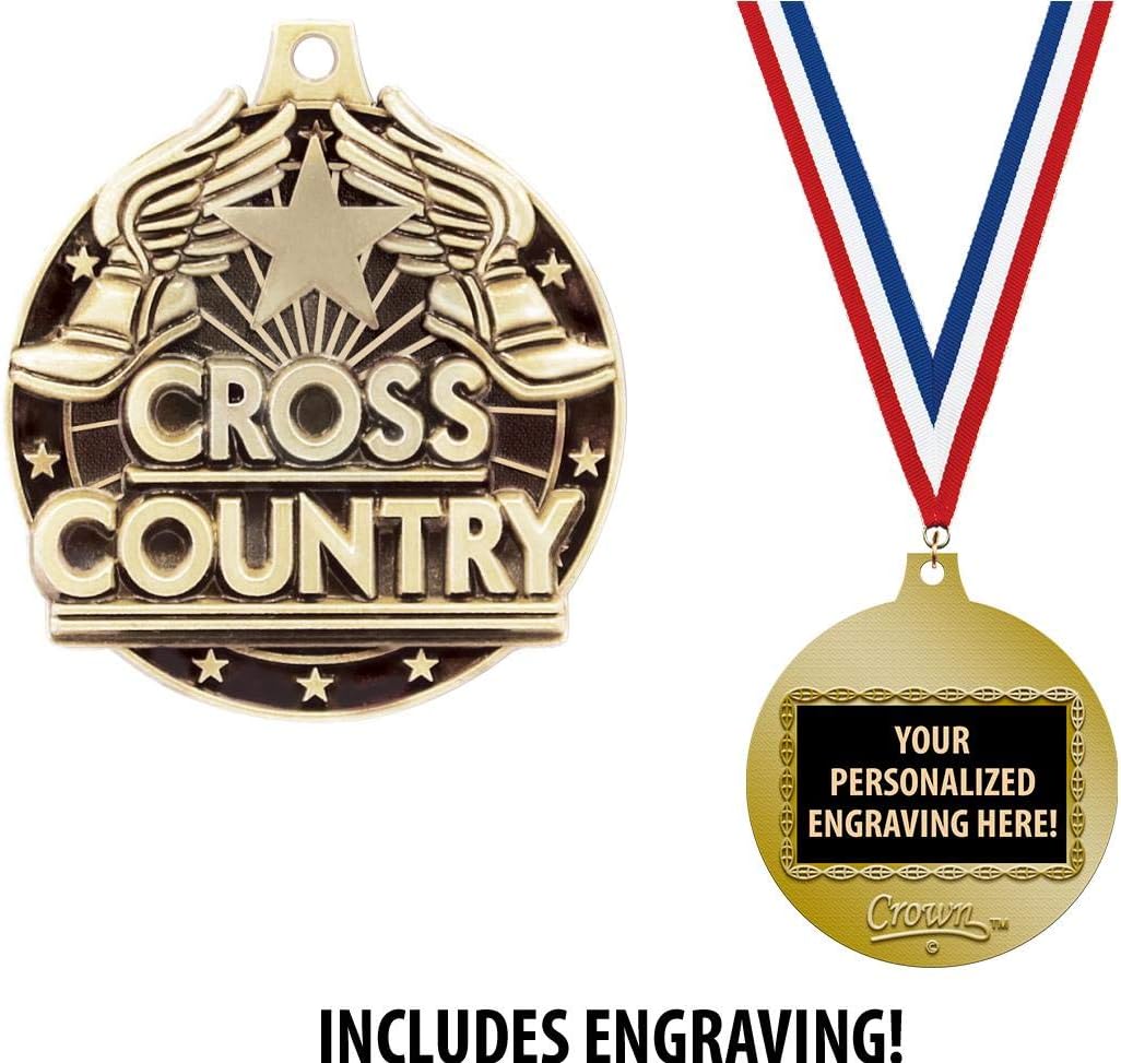 Crown Awards Running Medals, 2' Gold Cross Country Medal Award with Free Custom Engraving Prime