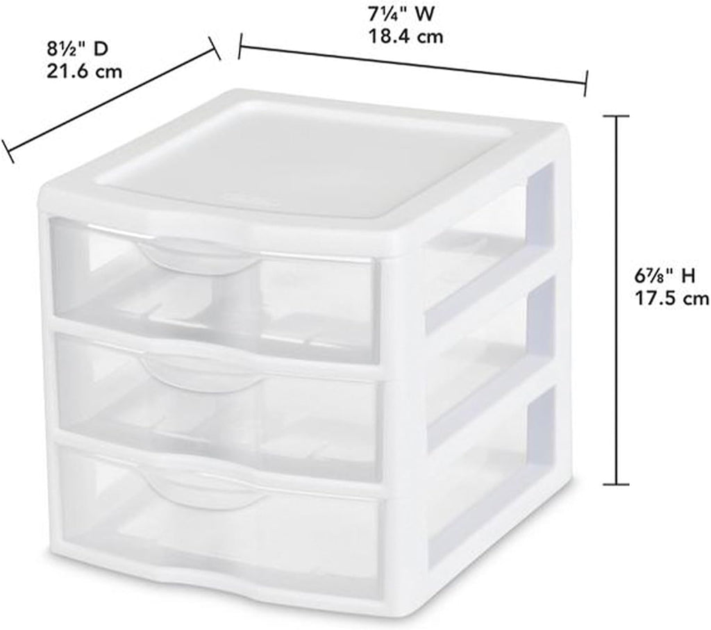 Sterilite 18-Pack Clearview 3-Drawer Cart, Small Plastic Storage Organizer Drawers, White - Organizing Drawer Containers for Bathroom, Closet, Kitchen, and Bedroom