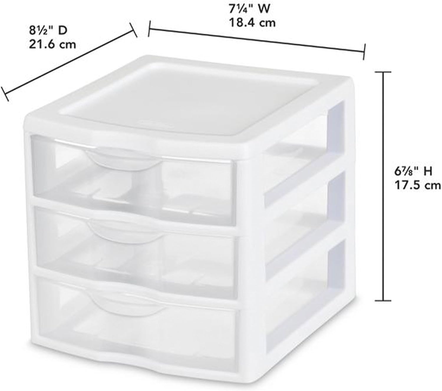 Sterilite 18-Pack Clearview 3-Drawer Cart, Small Plastic Storage Organizer Drawers, White - Organizing Drawer Containers for Bathroom, Closet, Kitchen, and Bedroom