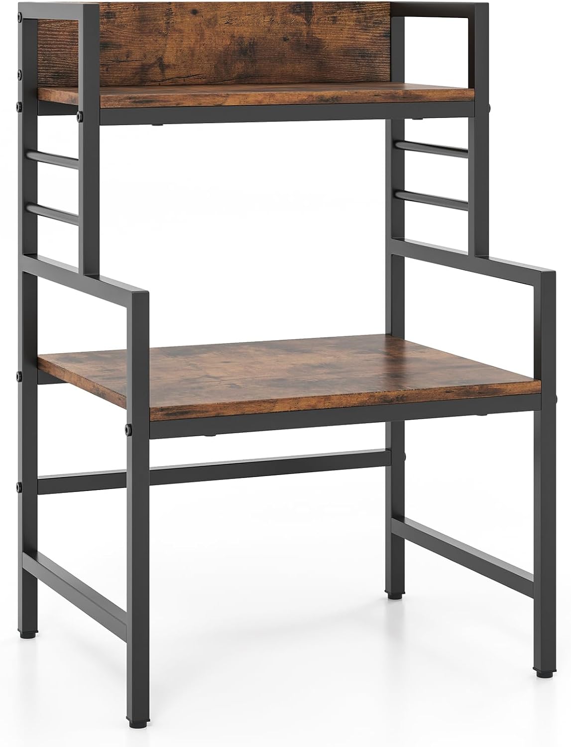 TANGZON 3-Tier Baker's Rack, Industrial Microwave Oven Stand with 2 Anti-tipping Kits & Adjustable Foot Pads, Metal Frame Utility Kitchen Storage Shelves Organiser for Dining Living Room