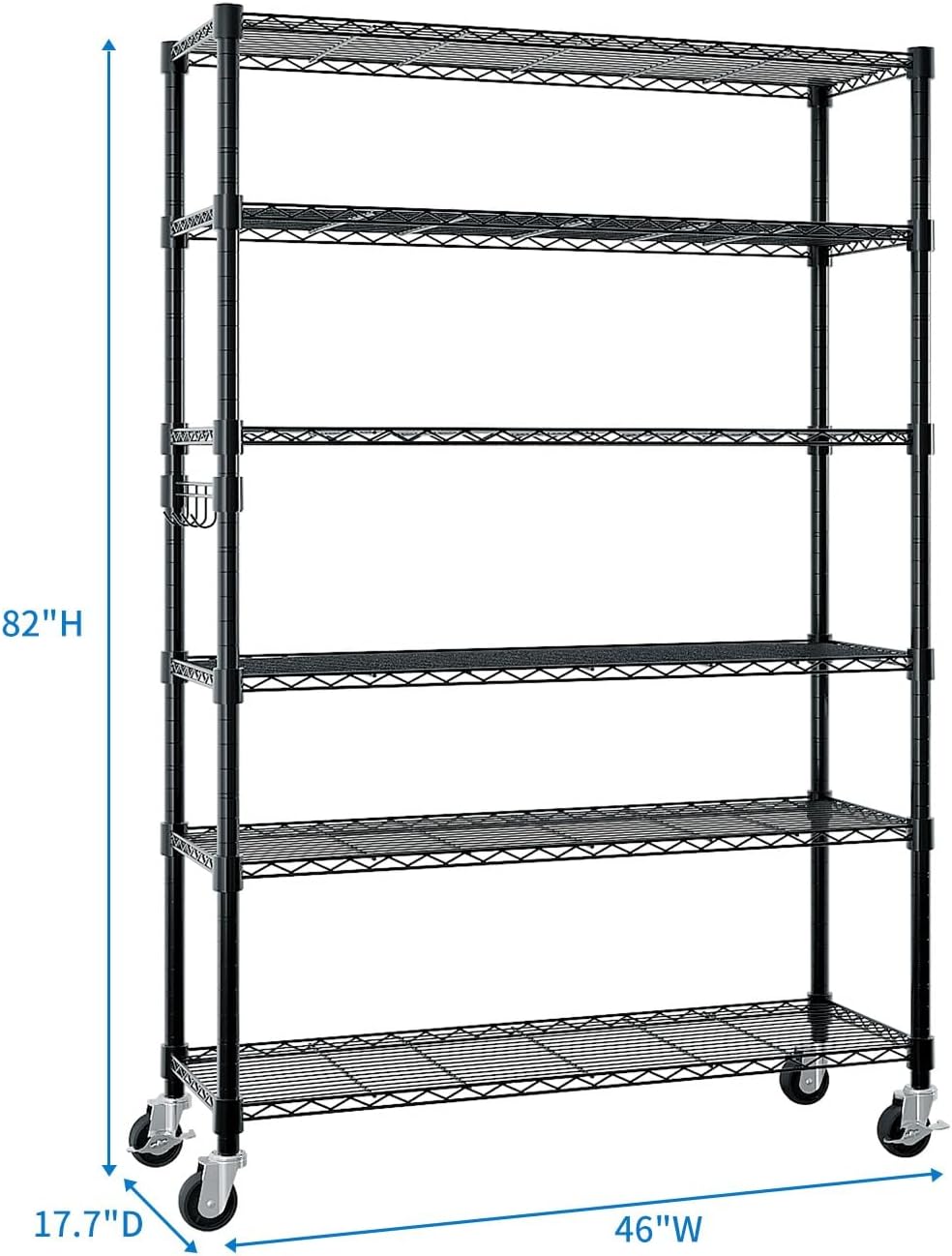 6-Tier Shelving Metal Storage Rack Adjustable Shelves,Standing Storage Shelf Units for Laundry Bathroom Kitchen Pantry Closet (Black 46.06''D × 17.72''W × 81.89''H)