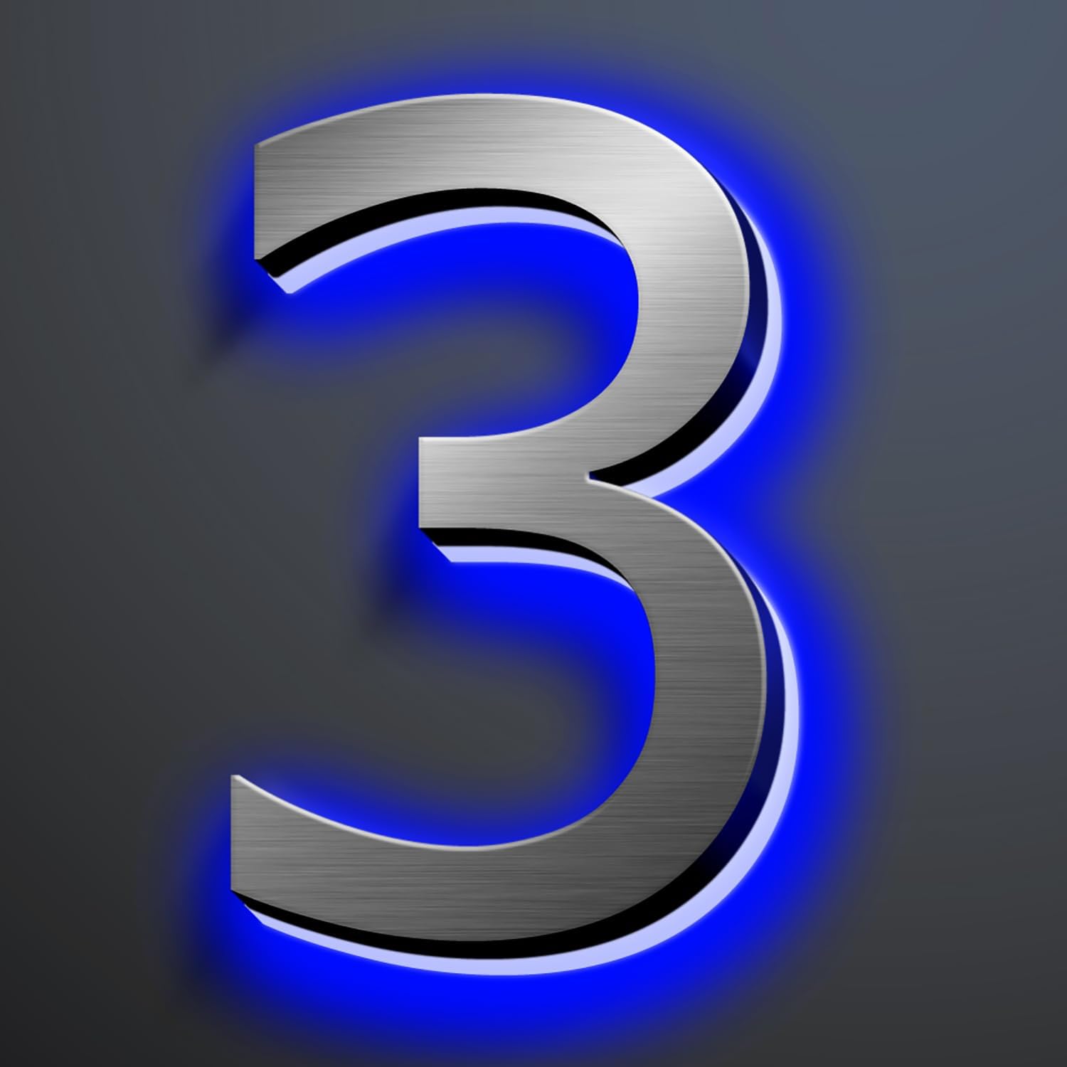 Illuminated House Numbers 18 Inch, Backlit Illuminated LED House Address Numbers For Outside, Modern Metal Lighted Address Numbers Signs, Brushed Silver, Blue Light,3