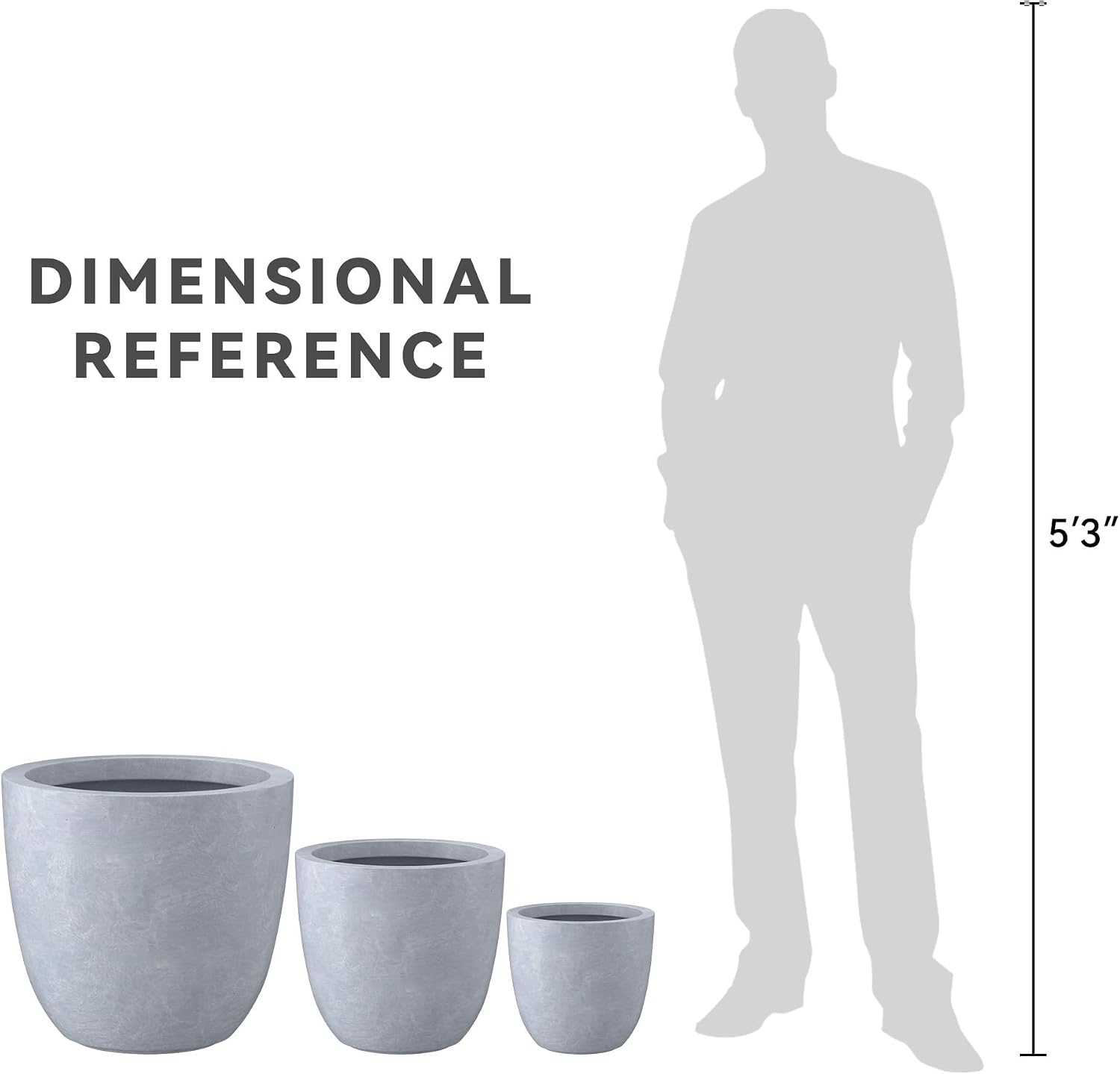 Kante 18',14',10' Dia Concrete Round Planters (Set of 3), Outdoor Indoor Large Planter Pots with Drainage Hole and Rubber Plug for Home Patio Garden, Gray