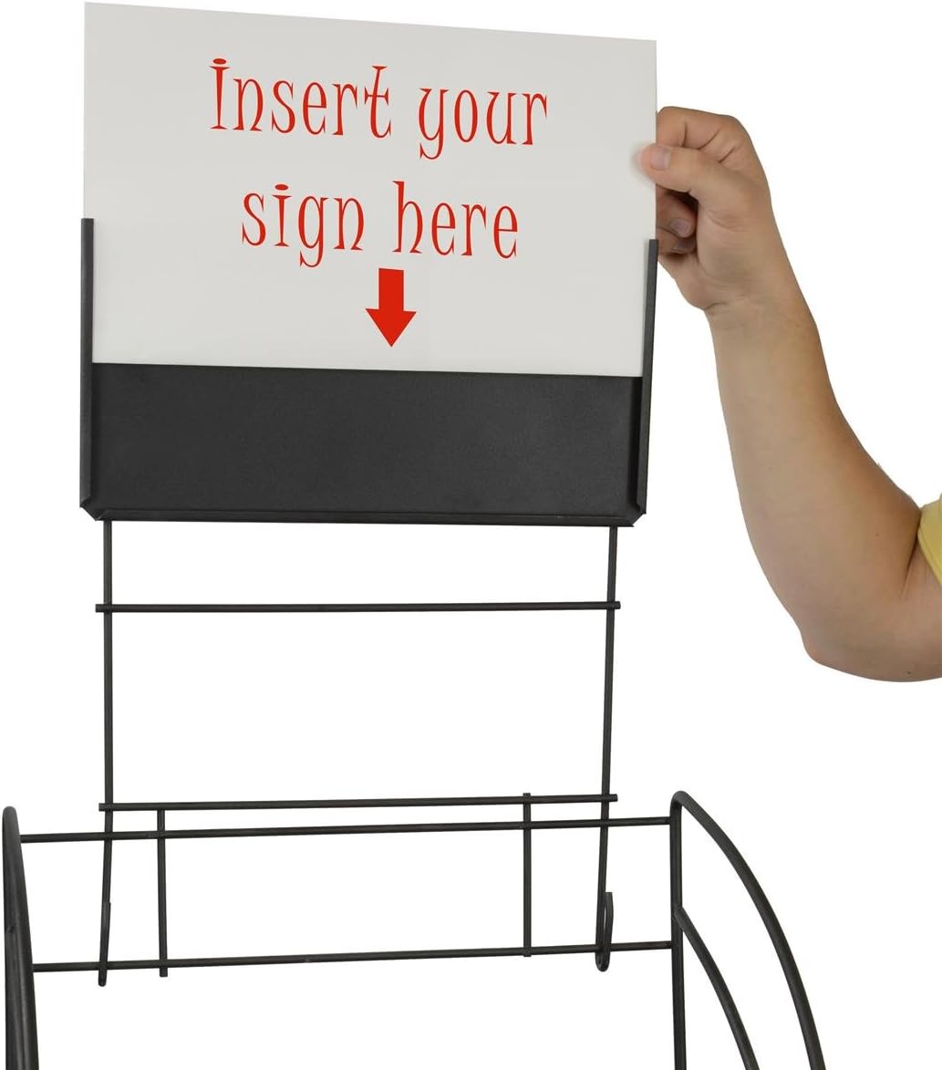 14.5' w Wire Shelving Unit with Locking Wheels, 3 Display Levels, Retail Store Fixture Includes Removable Sign Holder (Black)
