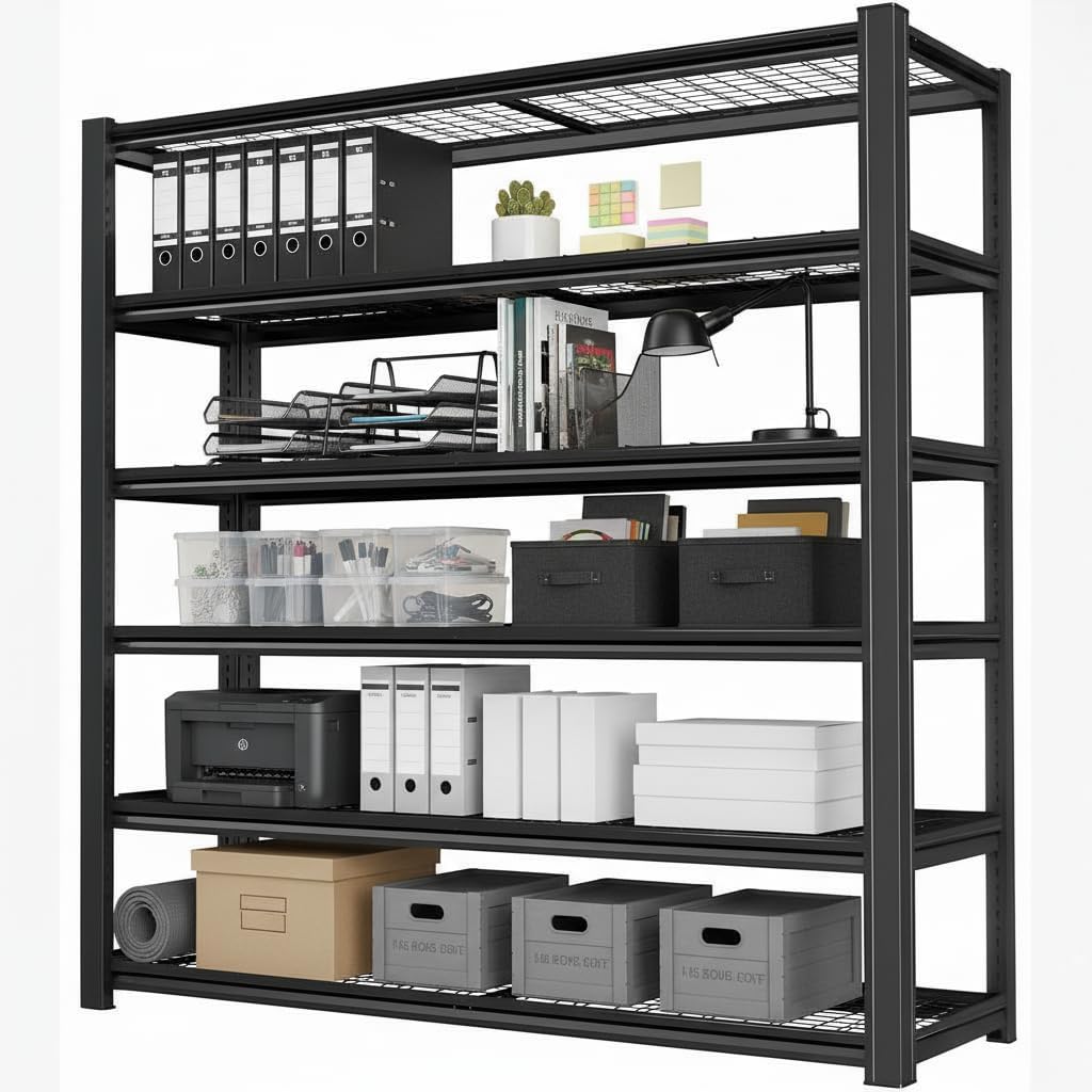 Metal Shelving Adjustable Shelves Heavy Duty Garage Storage Shelving Unit Black Steel for Office Garage Classroom Warehouse Studio 84' H x 59.5' W x 23.6' D 4200LBS 6-Tier