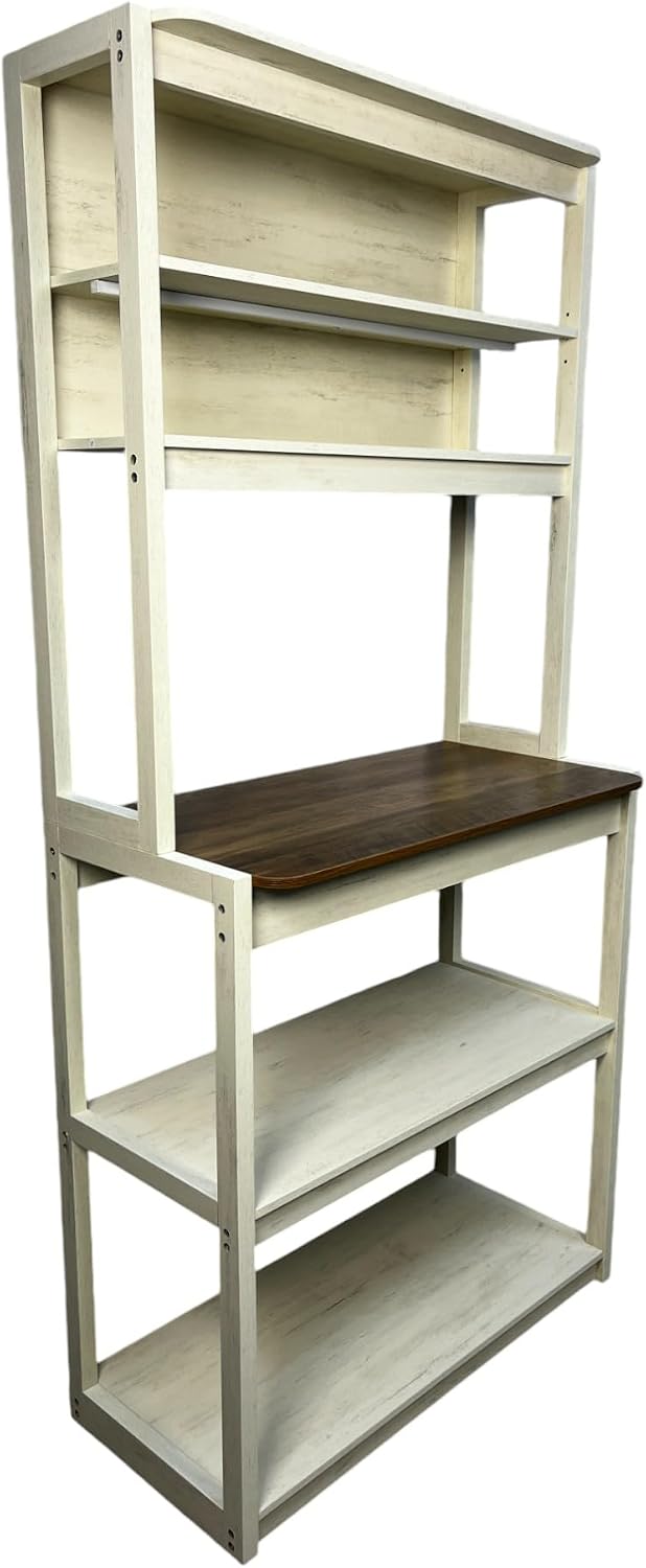 31.50' White and Rustic Brown Color 5 Tier Bakers Rack for Kitchen with Storage, Coffee Bar, Kitchen Shelves, Microwave Stand