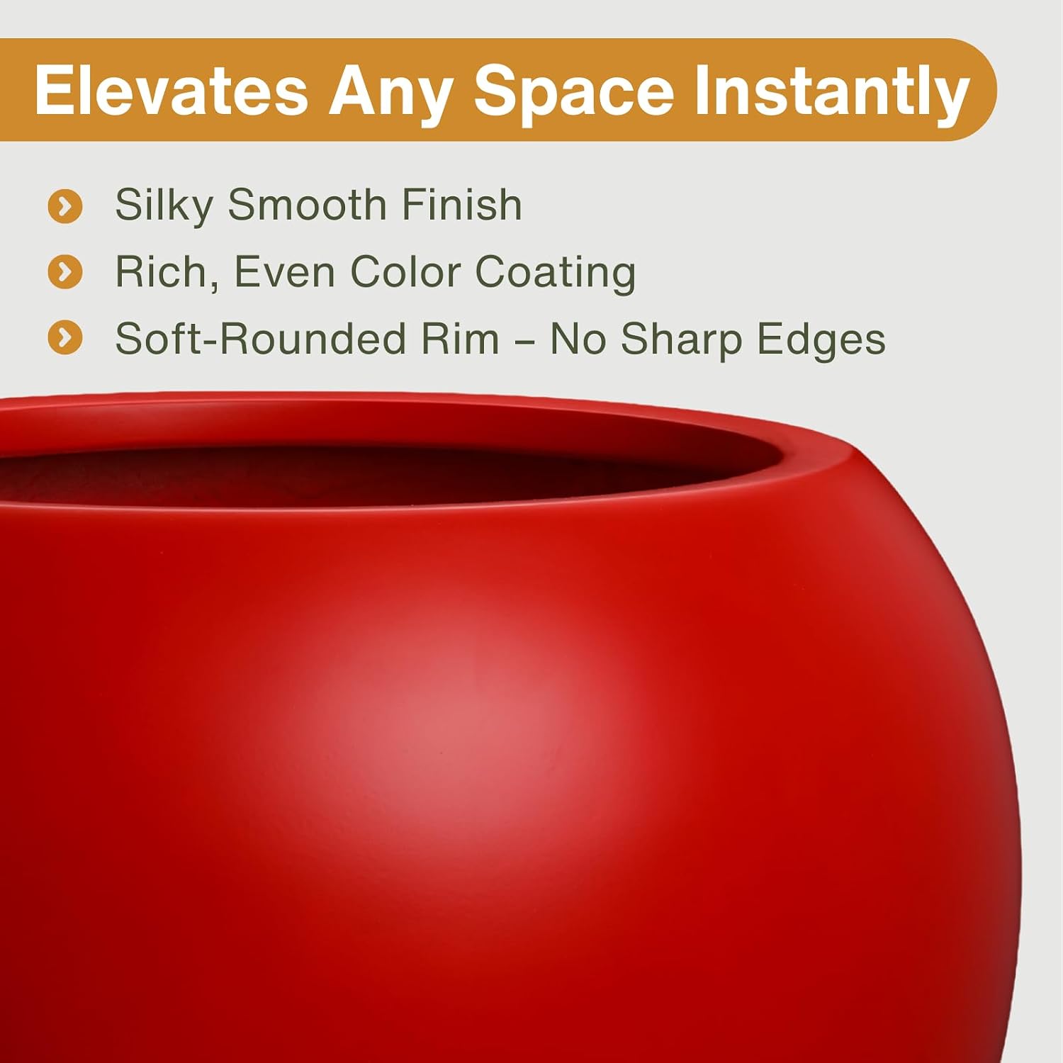 KUTE NEST 12.8' H x 16' D Premium Globo Fiberstone Round Planter for Outdoor & Indoor Plants, Chinese & Lunar New Year Home Decor Pot, House Plants, Included 2 Extra Coco Mats (Red, 10.7' Pot Opening)