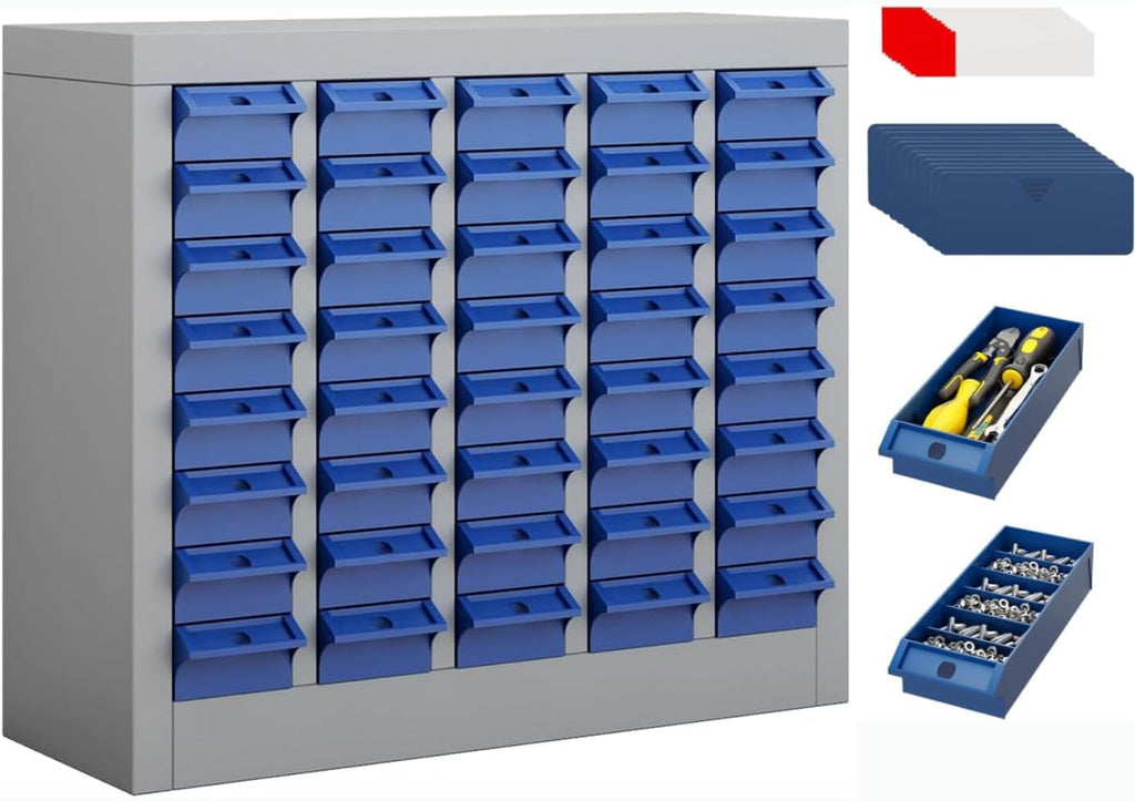 40 Drawer Bolt Bin, Nut and Bolt Organizer Cabinet with Metal Body & ABS Drawers, Heavy Duty Nuts and Bolts Organizer Storage for Garage Workshop Hardware Store, Includes Labels