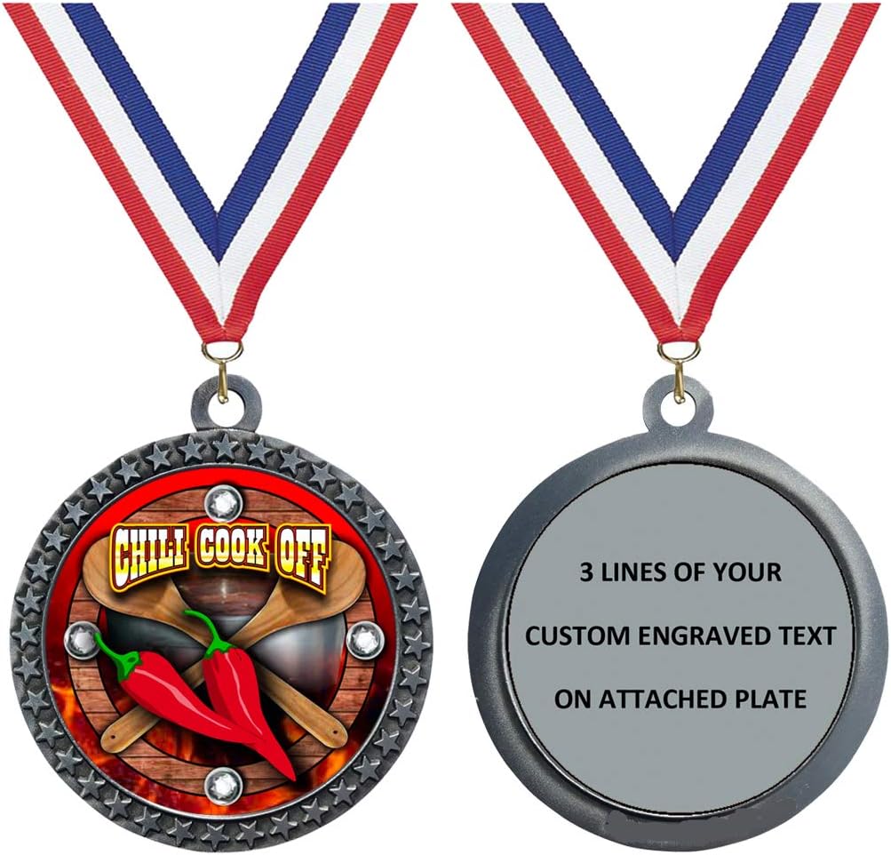 Express Medals Engraved 1 to 50 Packs Engraved Chili Cook Off Silver Medal Trophy Award with Personalized Custom Text LD212-FCL437