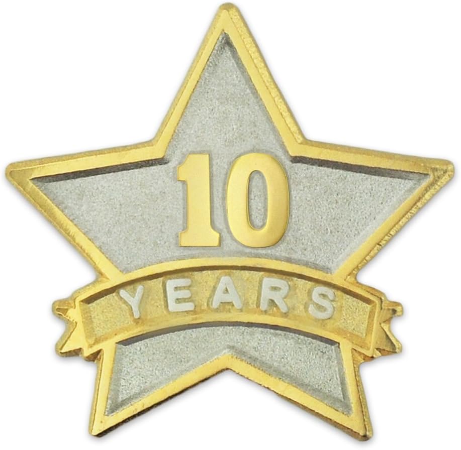 PinMart Year Service Award STAR Lapel Pin – Gold Color Plated- & Silver-Plated Metal Workplace Reward Pin – 1-30, 35, 40, 45 & 50 Years of Service Star Pins for Long Standing Employees or Volunteers